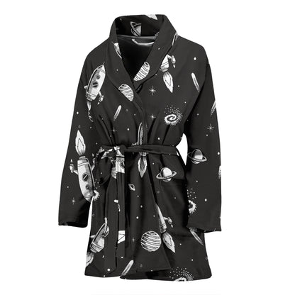Space Rocket Print Design LKS303 Women Bathrobe