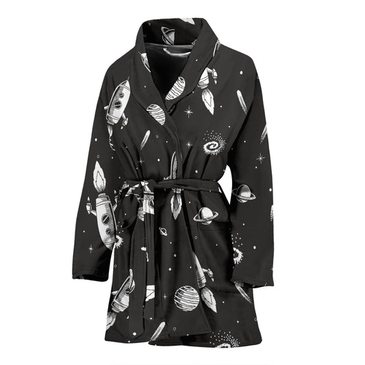 Space Rocket Print Design LKS303 Women Bathrobe