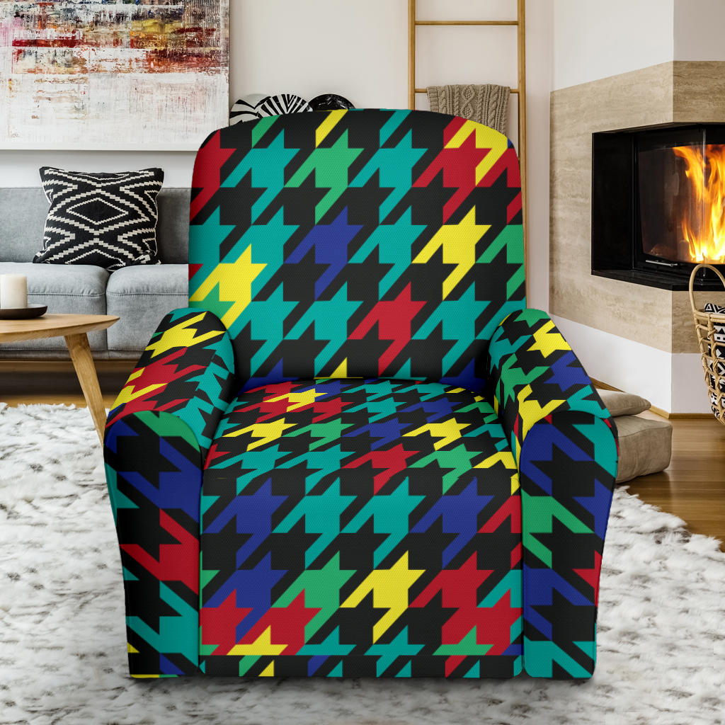 Houndstooth Colorful Pattern Print Design 02 Recliner Slipcover with Pocket