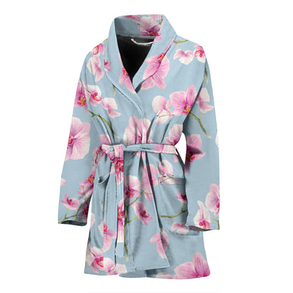 Orchid Pattern Print Design A01 Women Bathrobe