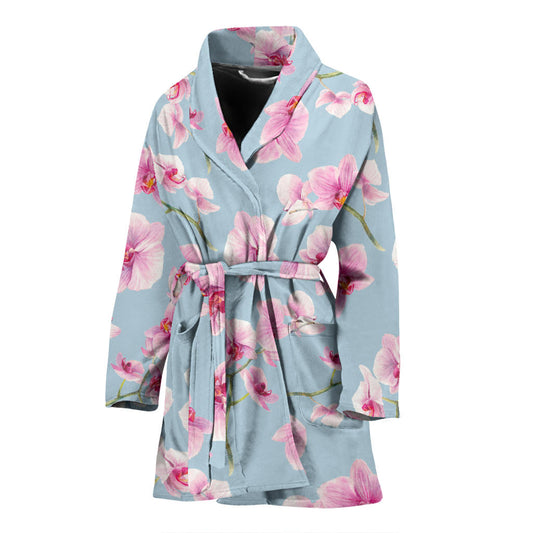Orchid Pattern Print Design A01 Women Bathrobe