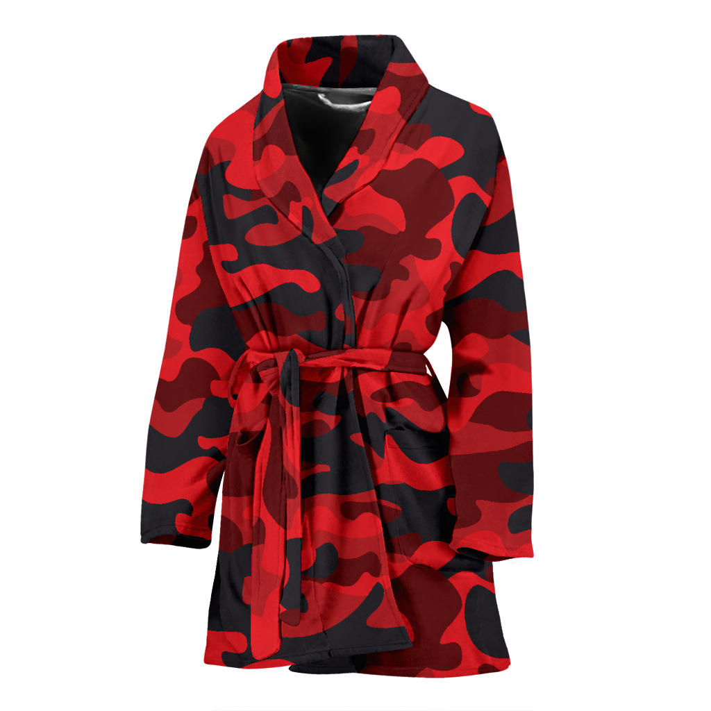 Camo Red Pattern Print Design 03 Women Bathrobe