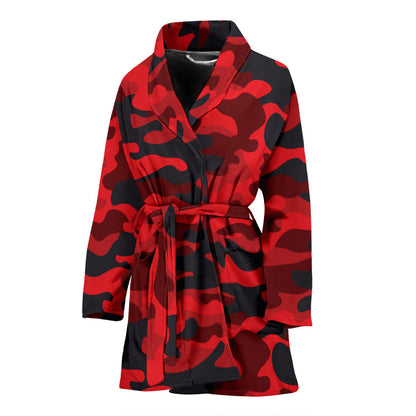 Camo Red Pattern Print Design 03 Women Bathrobe