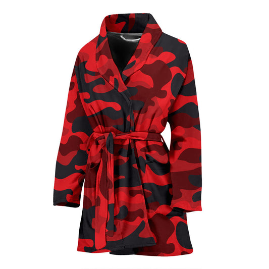 Camo Red Pattern Print Design 03 Women Bathrobe