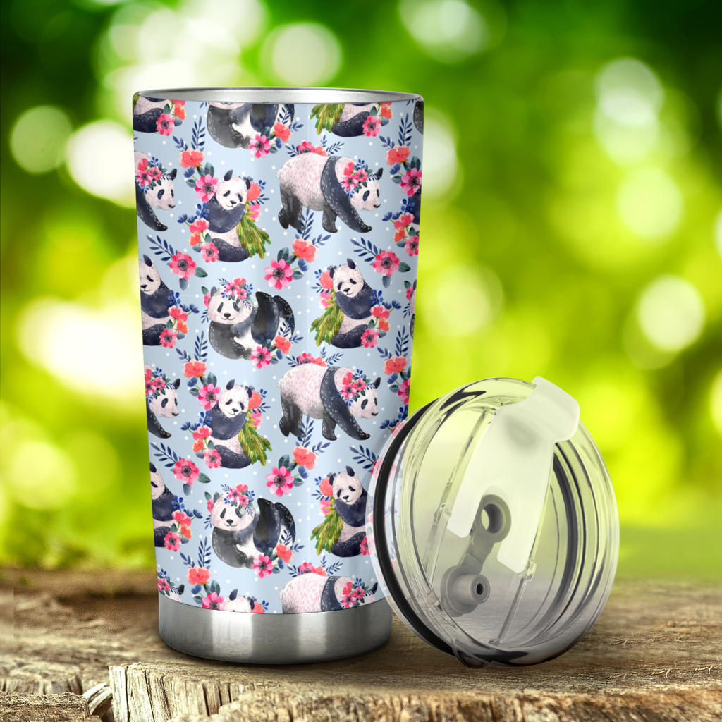 Panda Bear Flower Design Themed Print Tumbler