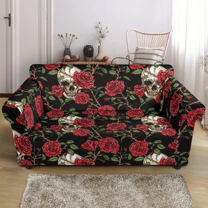 Skull And Roses Print Design LKS303 Loveseat Couch Slipcover