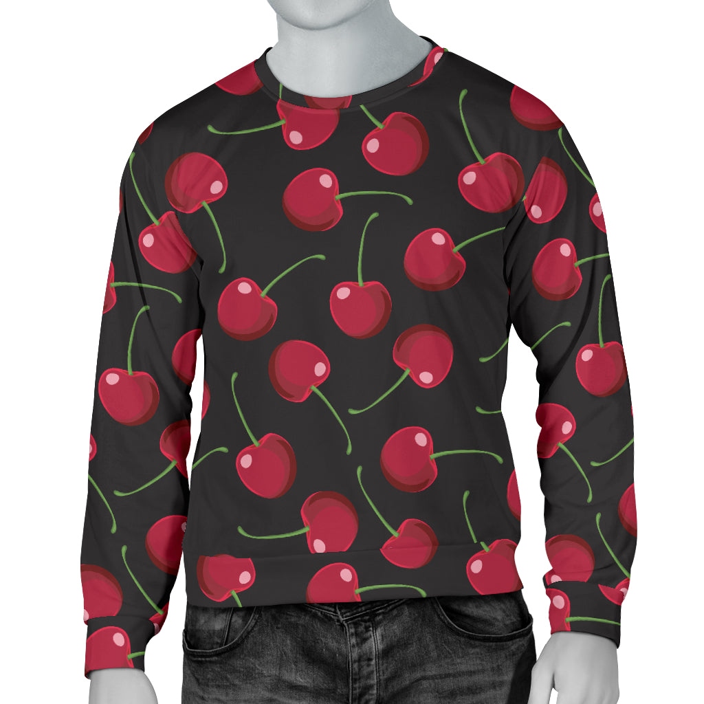Cherry Black Background Men Long Sleeve Sweatshirt