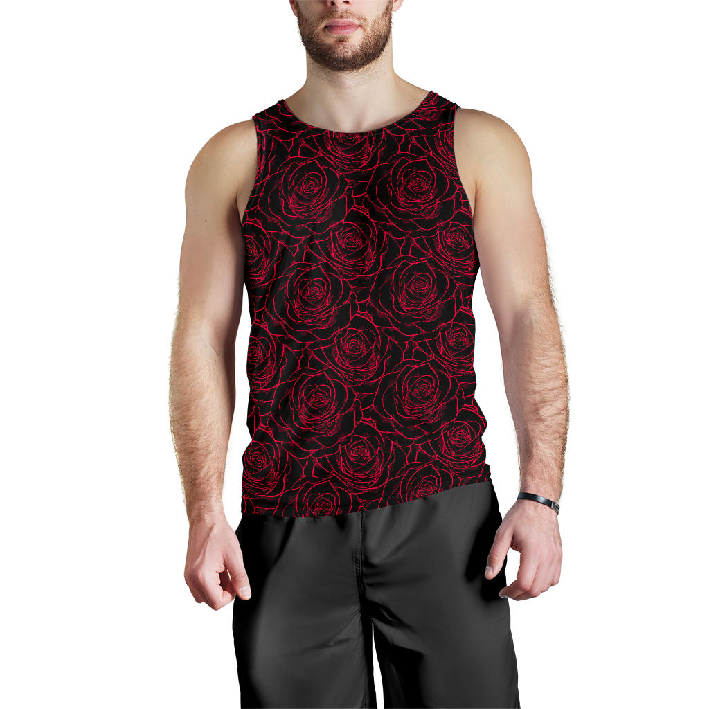 Red Rose Design Print Men Tank Top