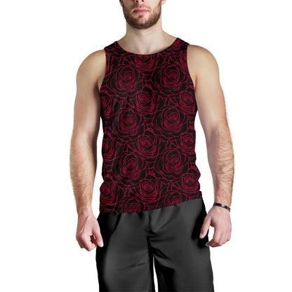 Red Rose Design Print Men Tank Top