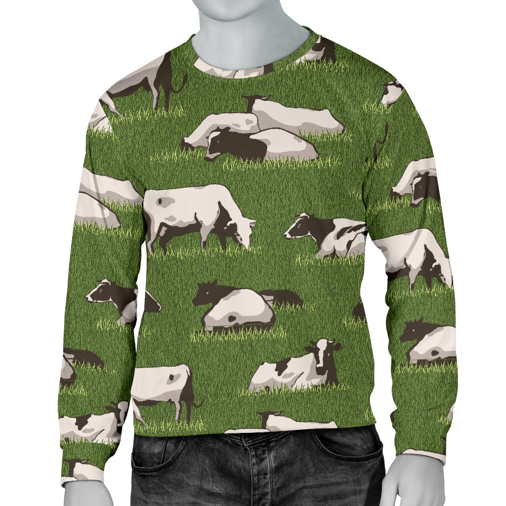 Cow on Grass Print Pattern Men Long Sleeve Sweatshirt
