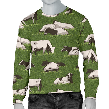 Cow on Grass Print Pattern Men Long Sleeve Sweatshirt