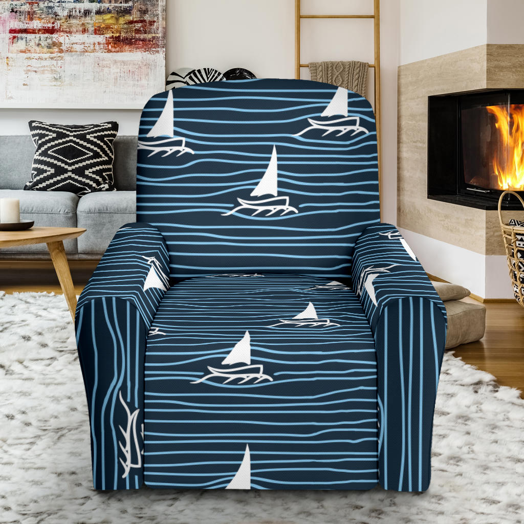 Sailboat Print Design LKS303 Recliner Slipcover with Pocket