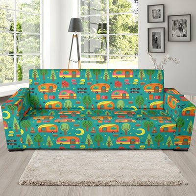 Camping Camper Pattern Print Design 05 Sofa Slipcover