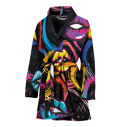 Pop Art Lip Pattern Print Design A03 Women Bathrobe