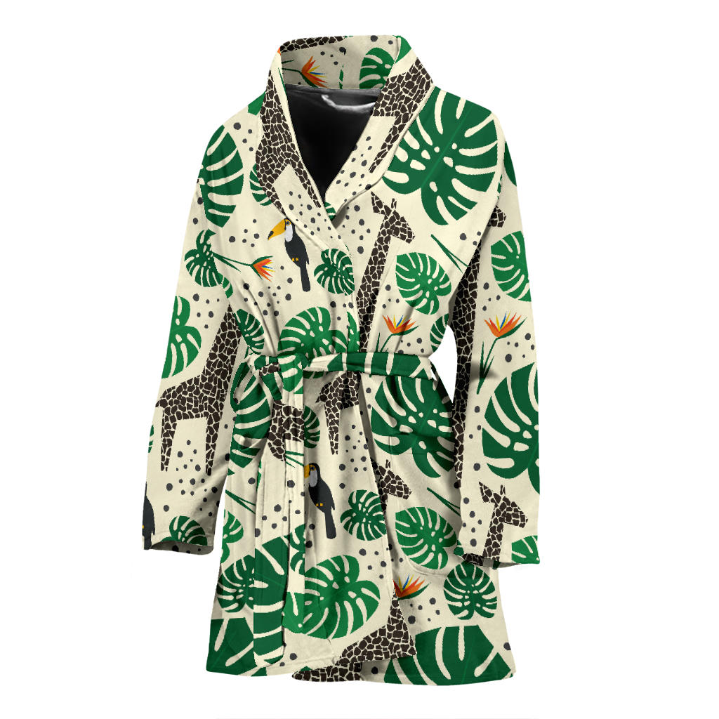 Rainforest Giraffe Pattern Print Design A02 Women Bathrobe