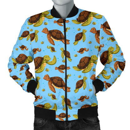 Hello Sea Turtle Print Pattern Men Bomber Jacket