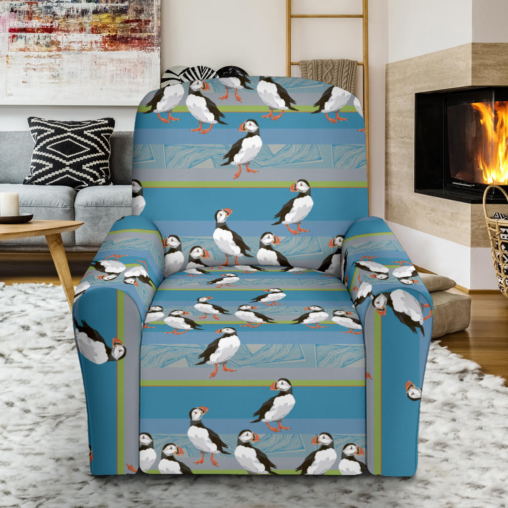 Puffin Pattern Print Design A01 Recliner Slipcover with Pocket