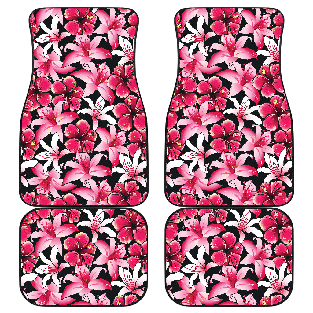 Flower Hawaiian Pink Red Hibiscus Print Car Floor Mats Front Back