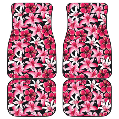 Flower Hawaiian Pink Red Hibiscus Print Car Floor Mats Front Back