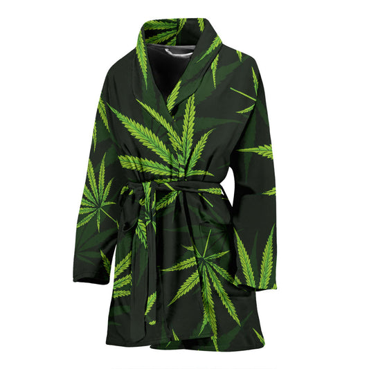 Pot Leaf Pattern Print Design A03 Women Bathrobe