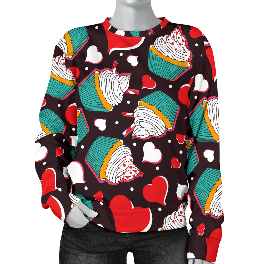Cupcakes Heart Print Pattern Women Long Sleeve Sweatshirt