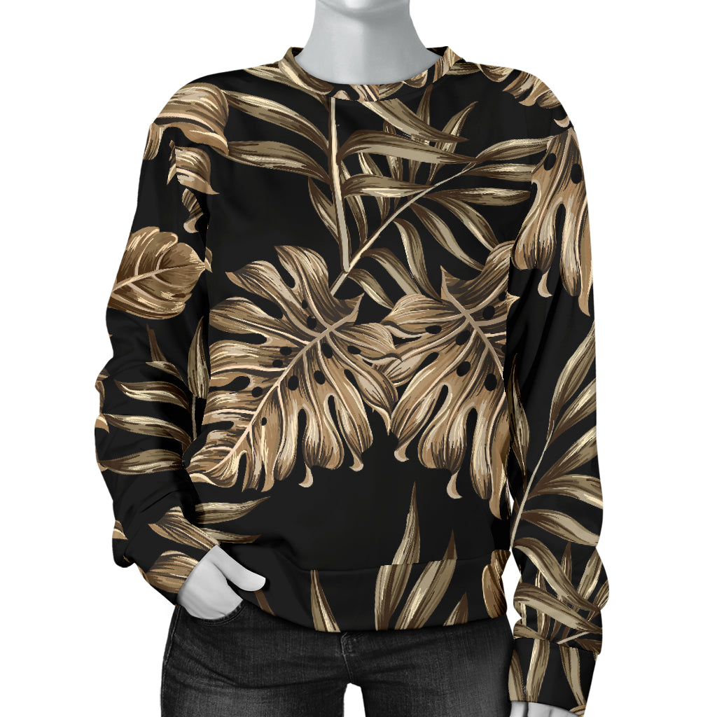 Brown Tropical Palm Leaves Women Long Sleeve Sweatshirt