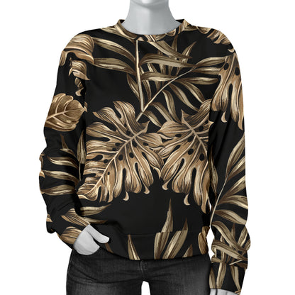 Brown Tropical Palm Leaves Women Long Sleeve Sweatshirt