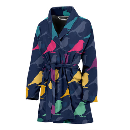 Birds Pattern Print Design 01 Women Bathrobe