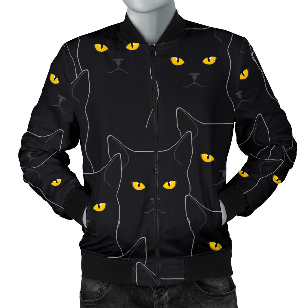 Black Cat Yellow Eyes Print Pattern Men Bomber Jacket