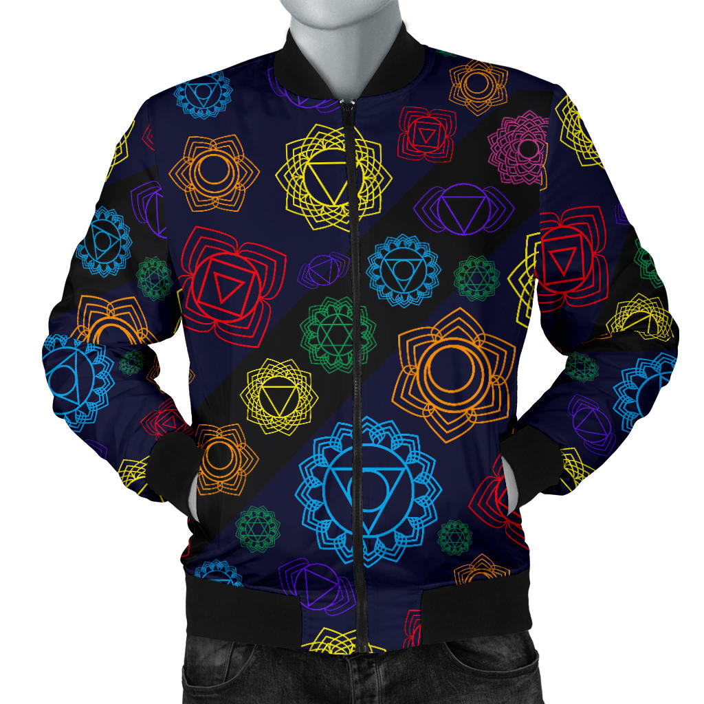 Chakra Colorful Print Pattern Men Bomber Jacket