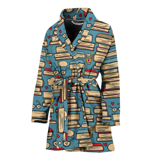 Book Pattern Print Design 03 Women Bathrobe