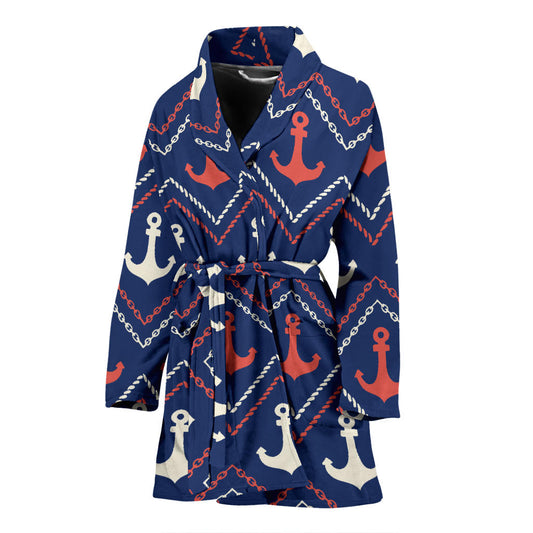 Anchor Pattern Print Design 07 Women Bathrobe