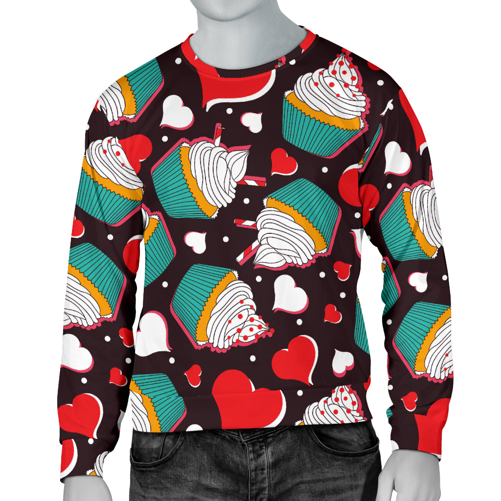 Cupcakes Heart Print Pattern Men Long Sleeve Sweatshirt