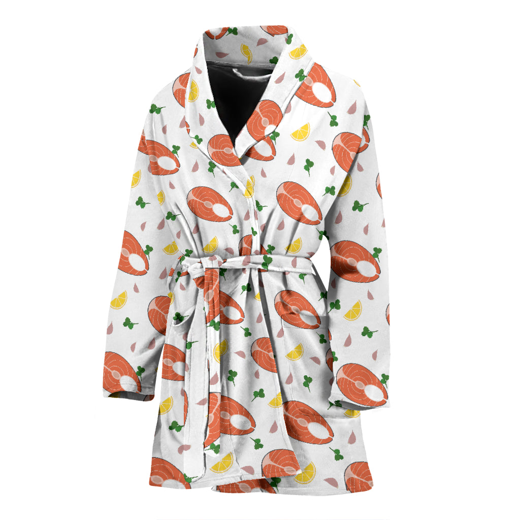 Salmon Steak Print Design LKS303 Women Bathrobe