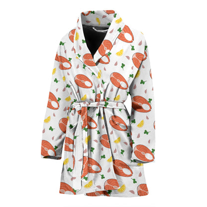 Salmon Steak Print Design LKS303 Women Bathrobe