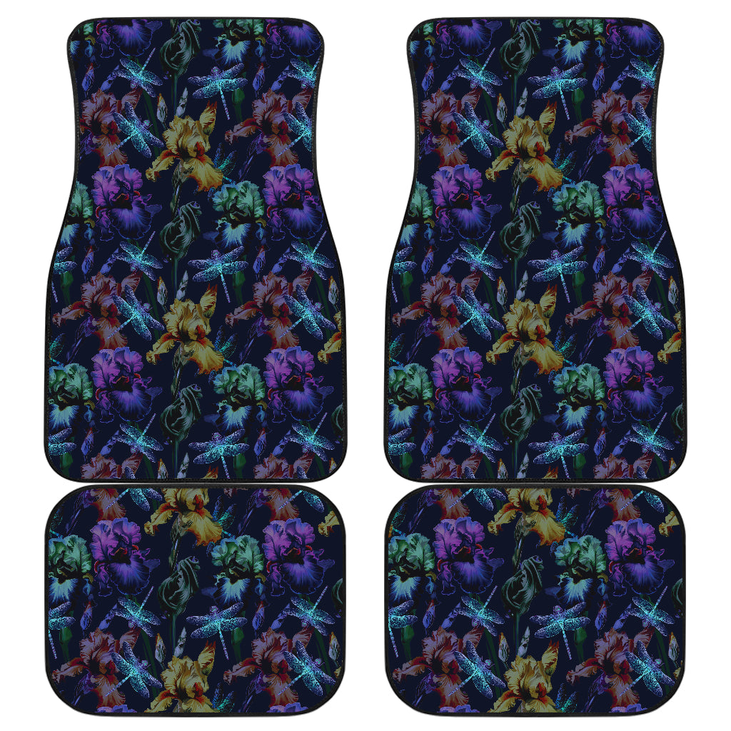 Dragonfly With Floral Print Pattern Car Floor Mats Front Back