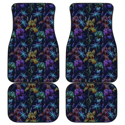 Dragonfly With Floral Print Pattern Car Floor Mats Front Back