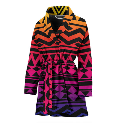 Rainbow Tribal Pattern Print Design A02 Women Bathrobe