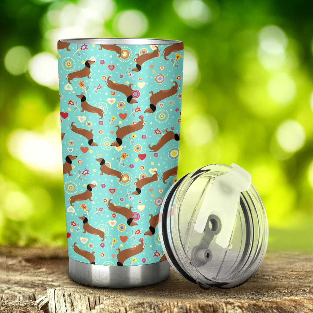 Dachshund with Floral Print Pattern Tumbler