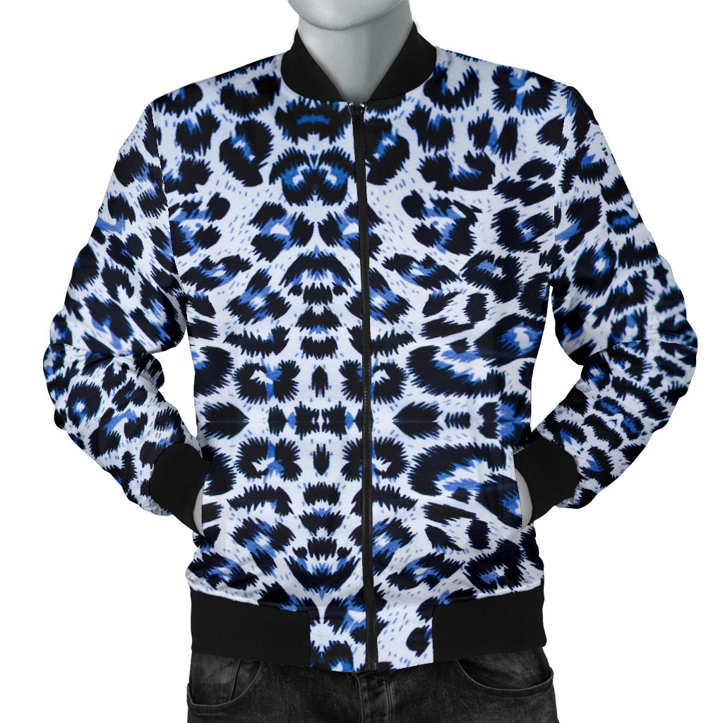 Leopard Blue Skin Print Men Bomber Jacket