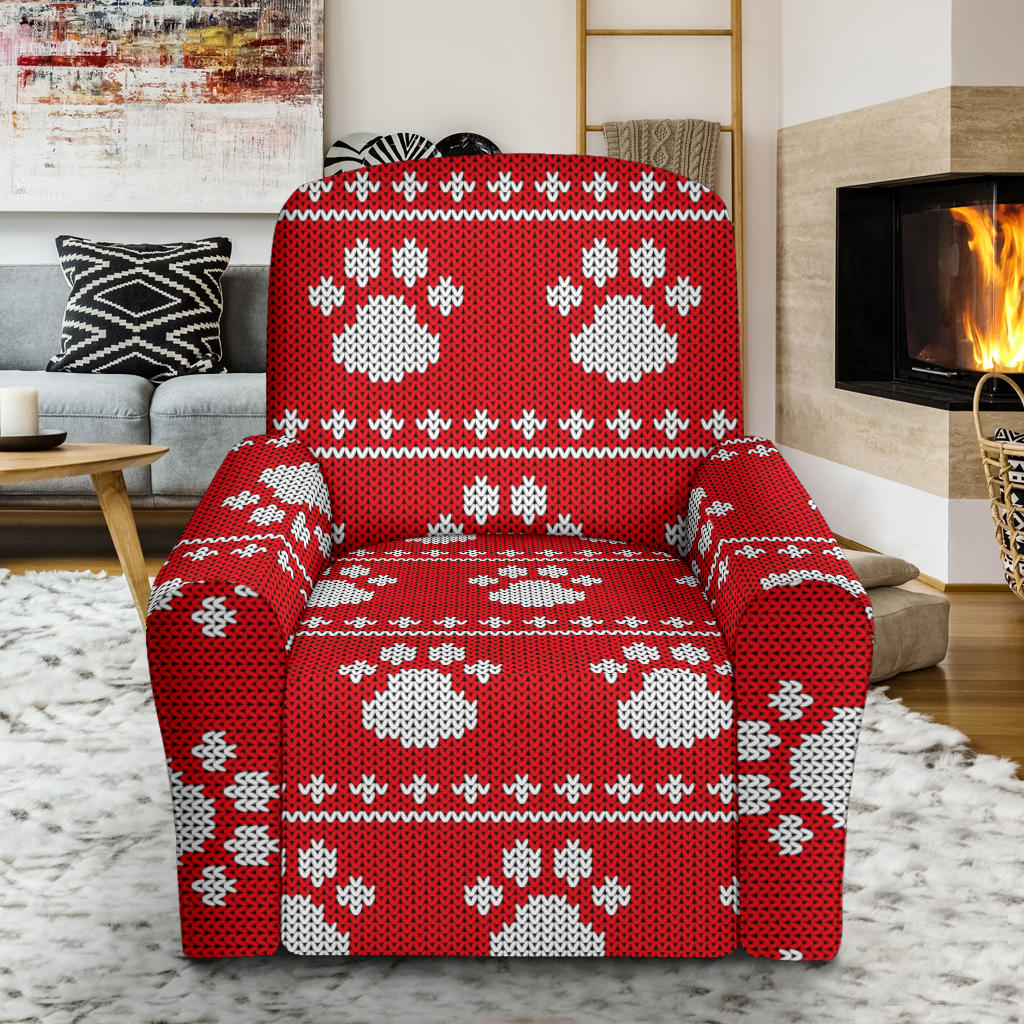 Knit Paw Pattern Print Design 03 Recliner Slipcover with Pocket