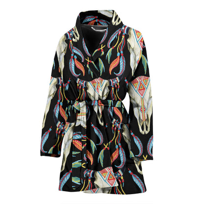Buffalo Head Boho Style Pattern Print Design 01 Women Bathrobe
