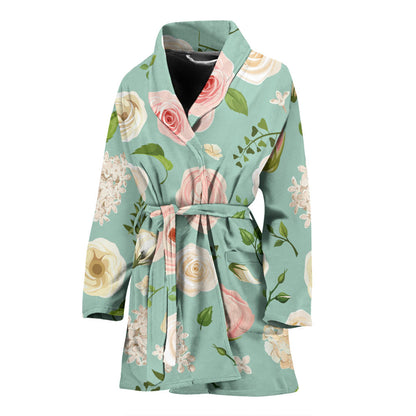 Lisianthus Pattern Print Design 01 Women Bathrobe