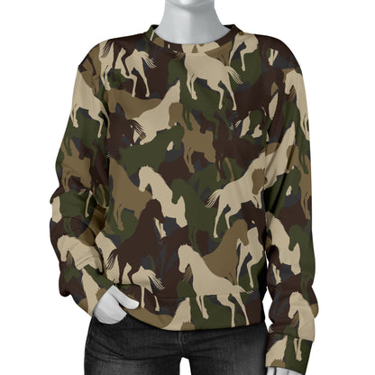 Horse Camo Themed Design Print Women Long Sleeve Sweatshirt
