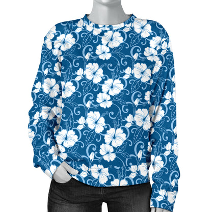 Hibiscus Blue Flower Hawaiian Print Women Long Sleeve Sweatshirt