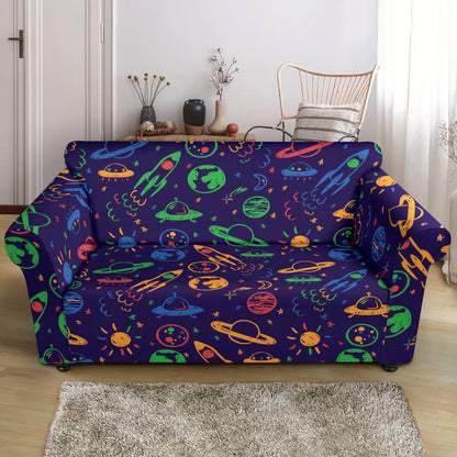 UFO Space Rocket Print Design LKS302 Loveseat Couch Slipcover