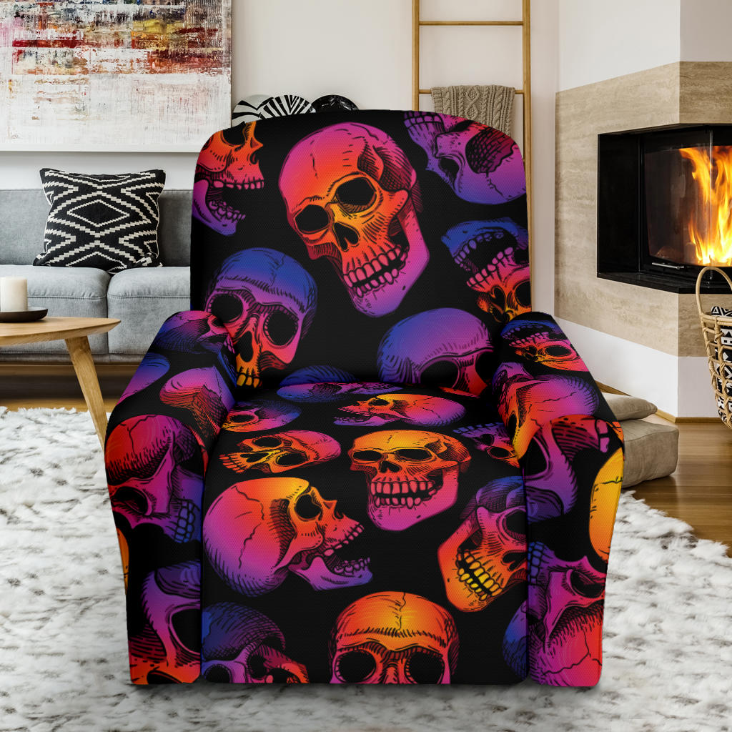 Skull Multicolor Print Design LKS3011 Recliner Slipcover with Pocket