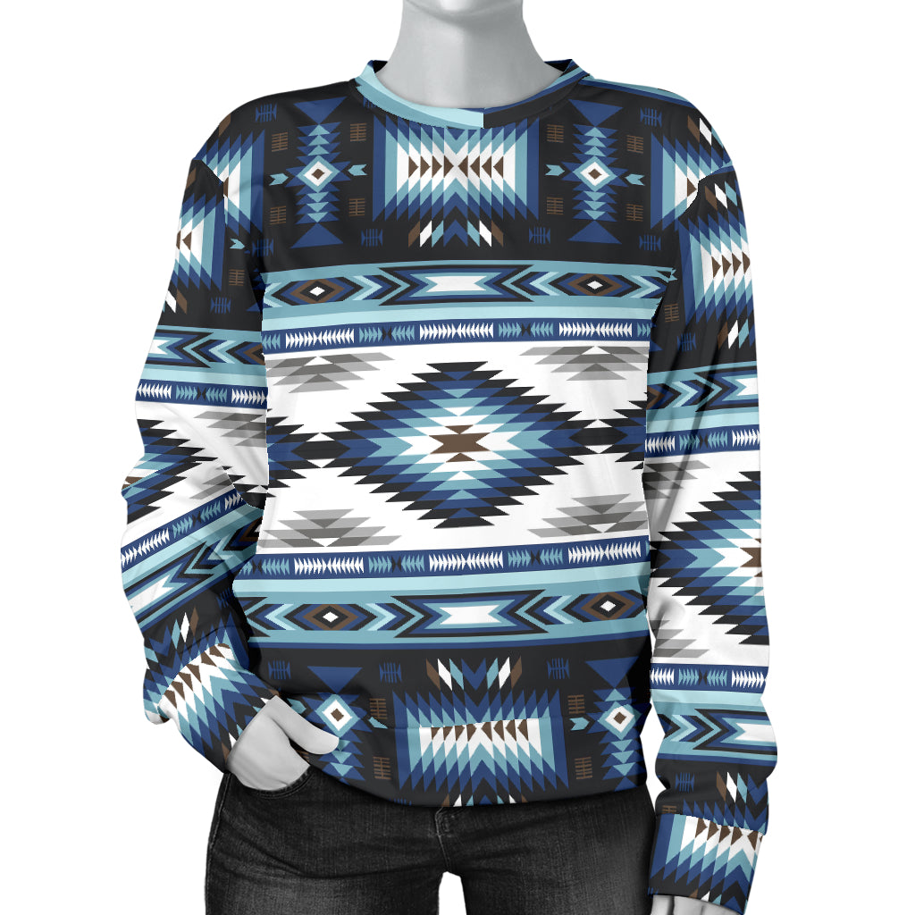 Navajo Dark Blue Print Pattern Women Long Sleeve Sweatshirt