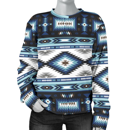 Navajo Dark Blue Print Pattern Women Long Sleeve Sweatshirt