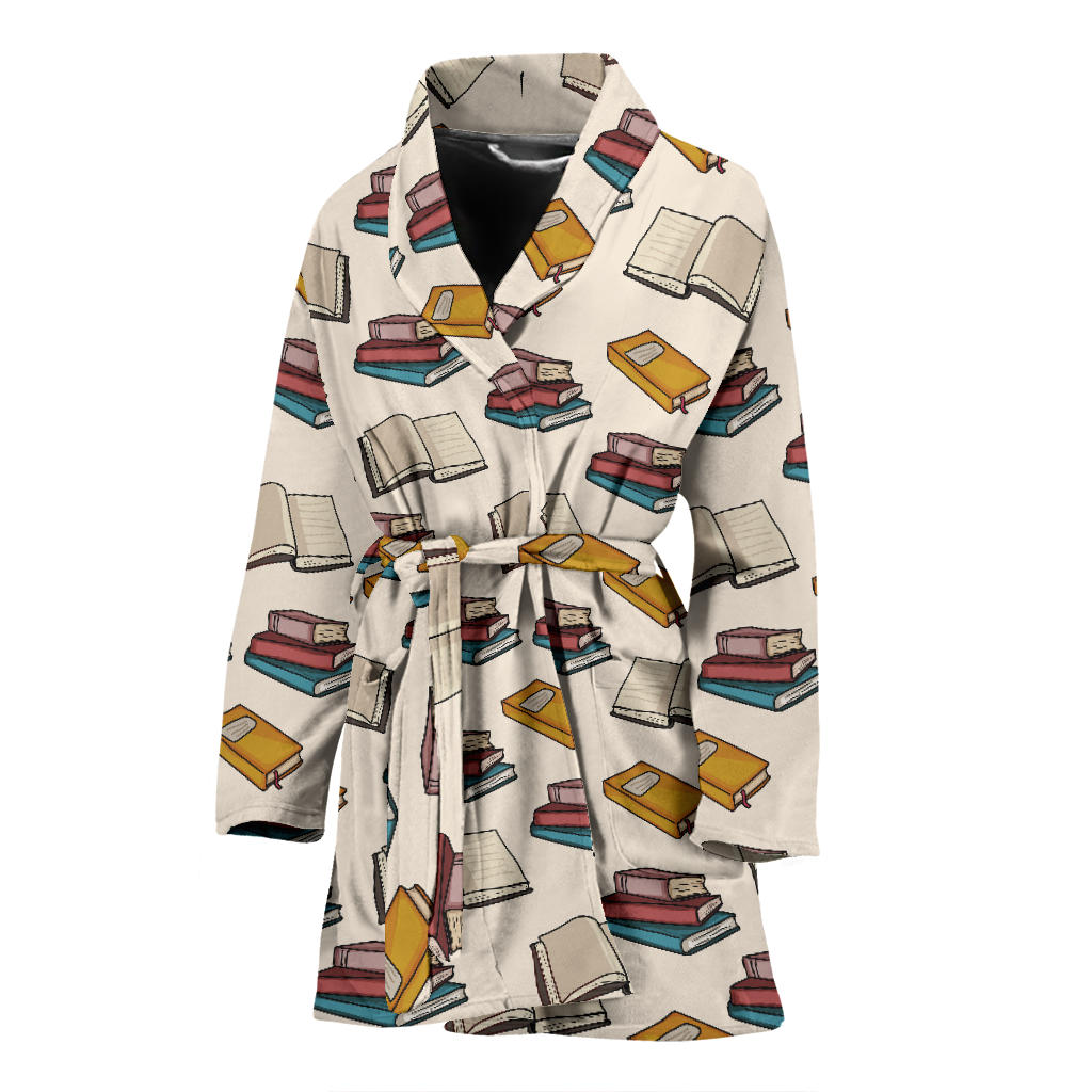 Book Pattern Print Design 04 Women Bathrobe